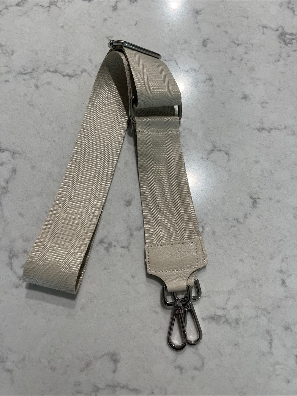 Wide Cream Crossbody Strap with Silver Hardware